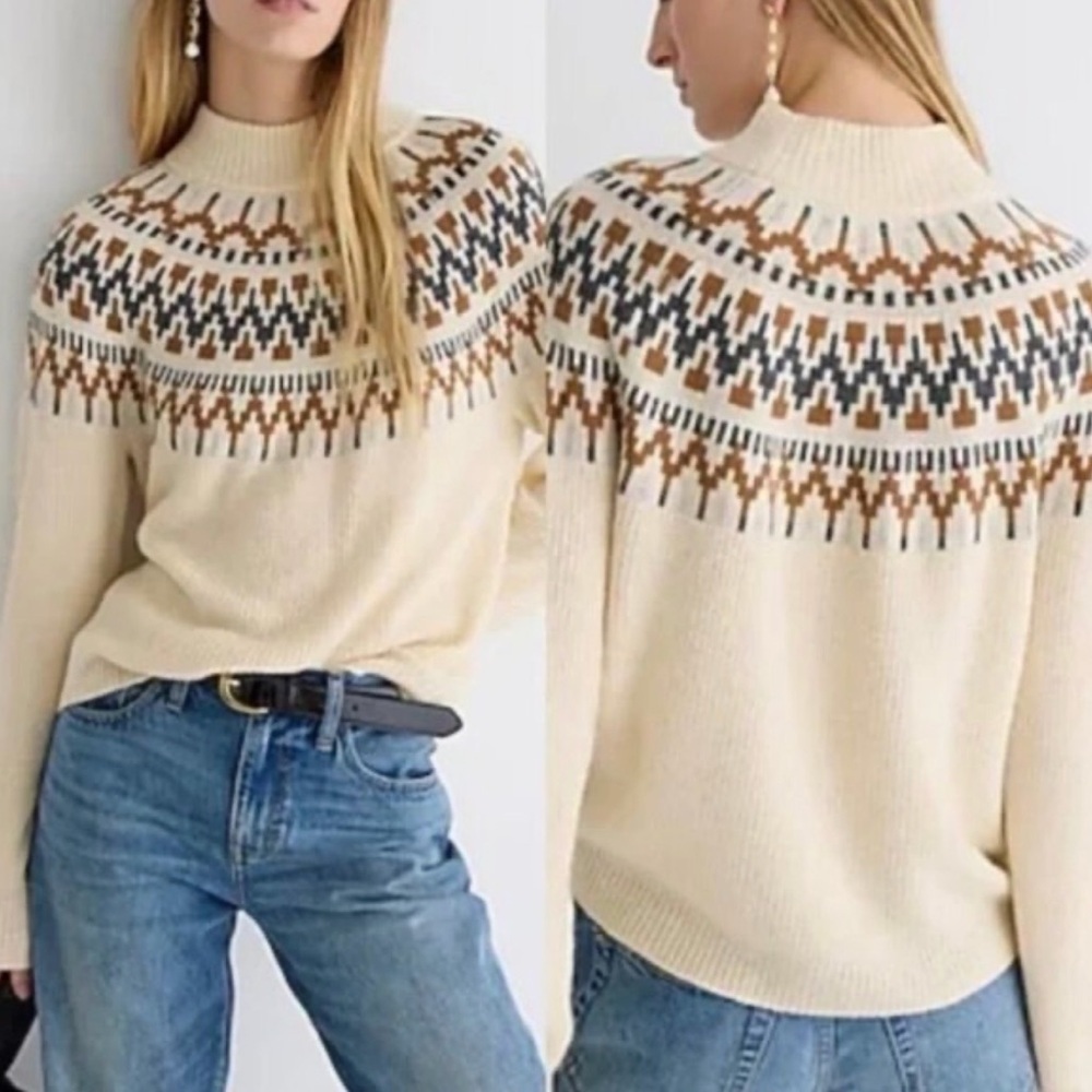 J Crew Fair Isle Mockneck Pullover Sweater Lambswool
